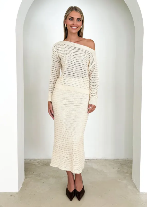 Juna Midi Skirt - Cream sold by Gingham & Heels