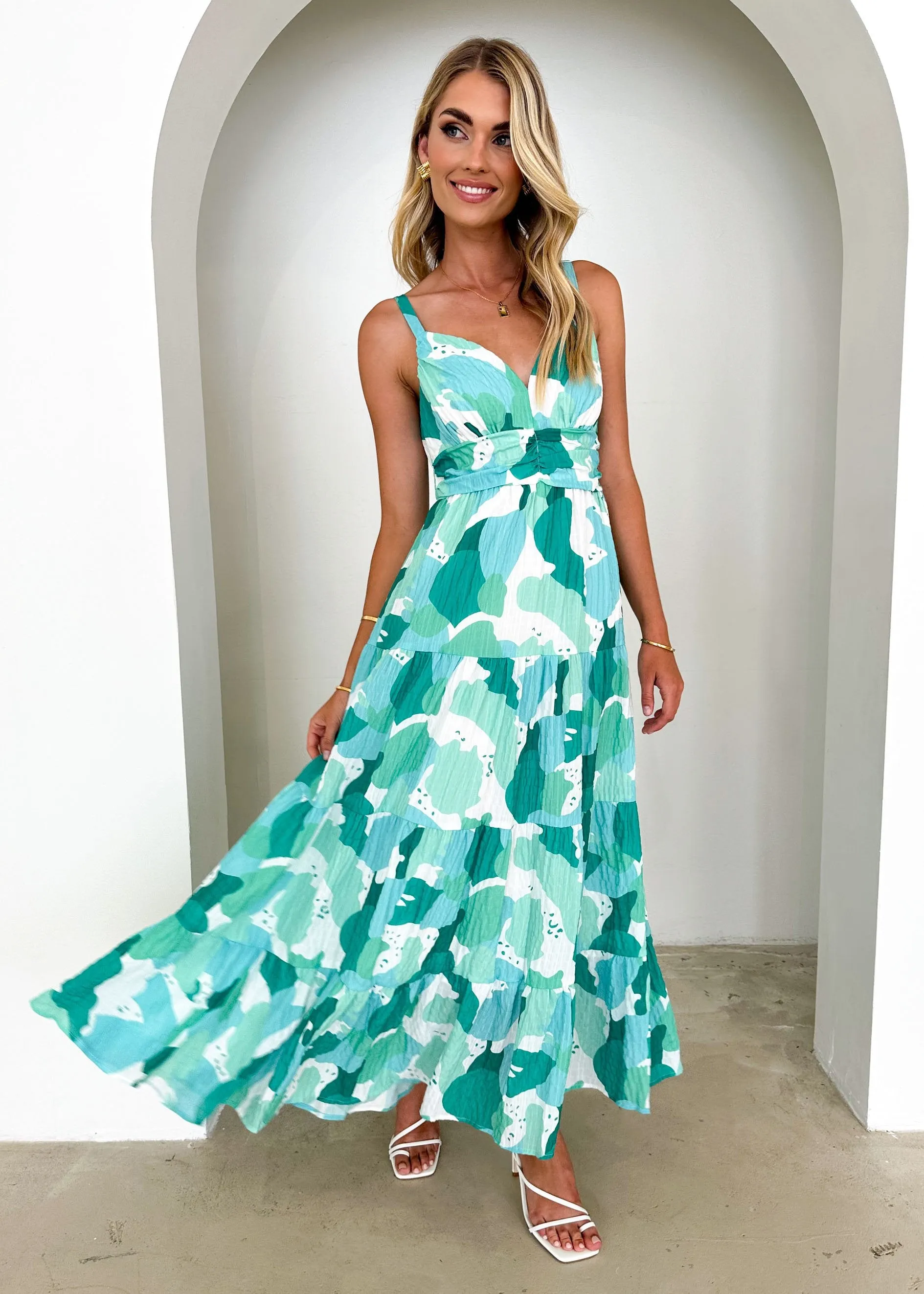Hillso Maxi Dress - Green Floral sold by Gingham & Heels