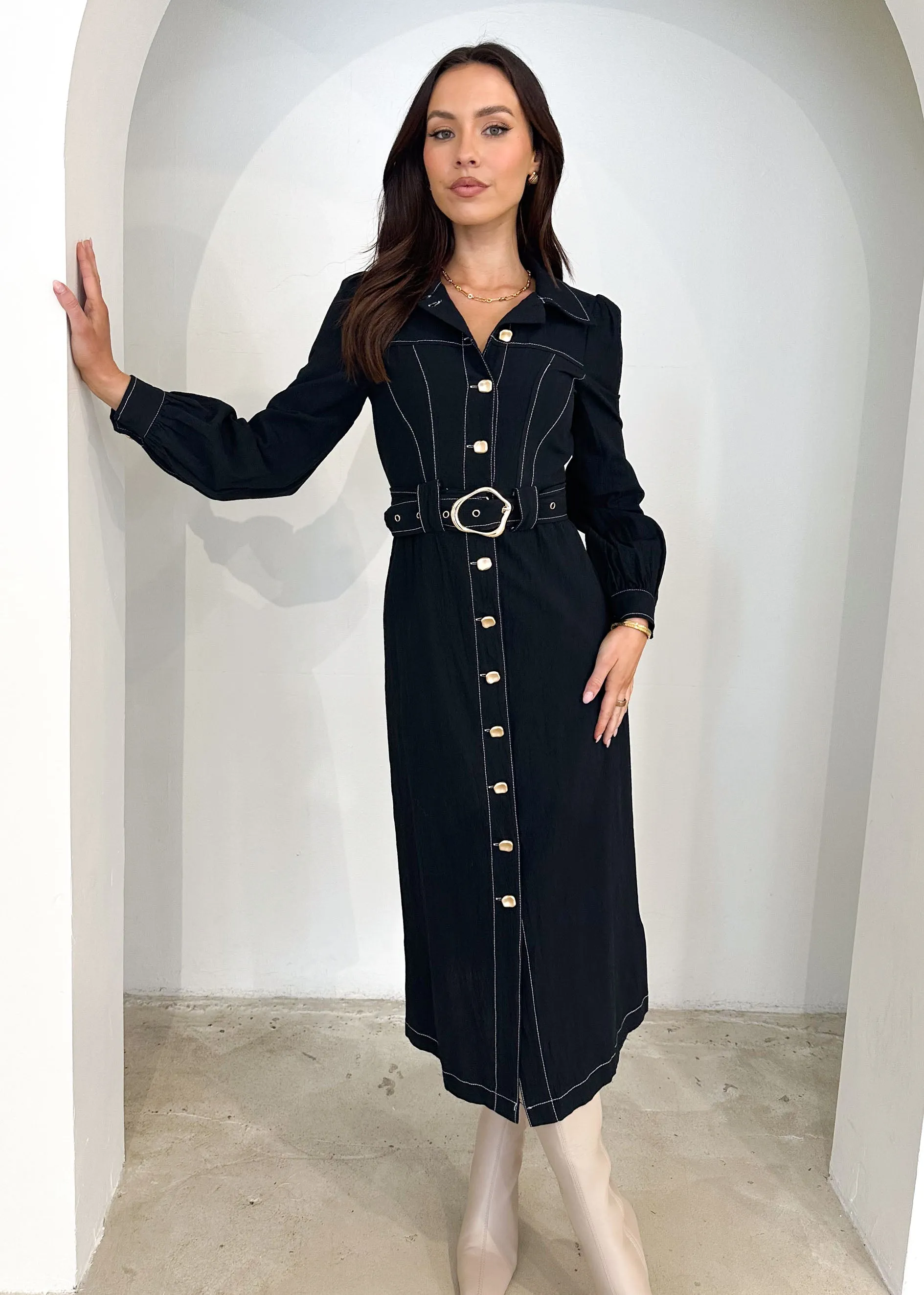 Leila Midi Dress - Black sold by Gingham & Heels