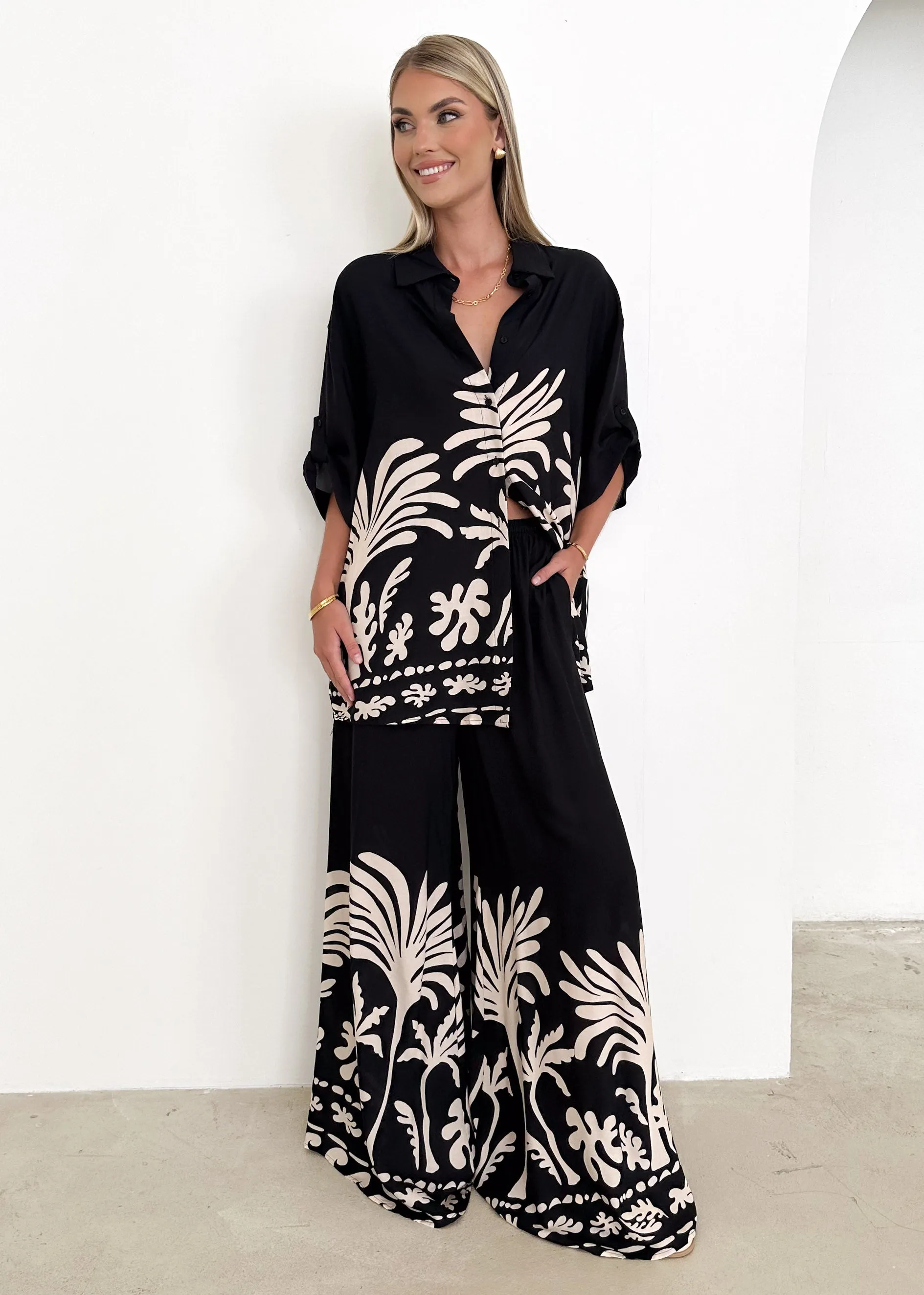 Rae Pants - Noir Palm sold by Gingham & Heels