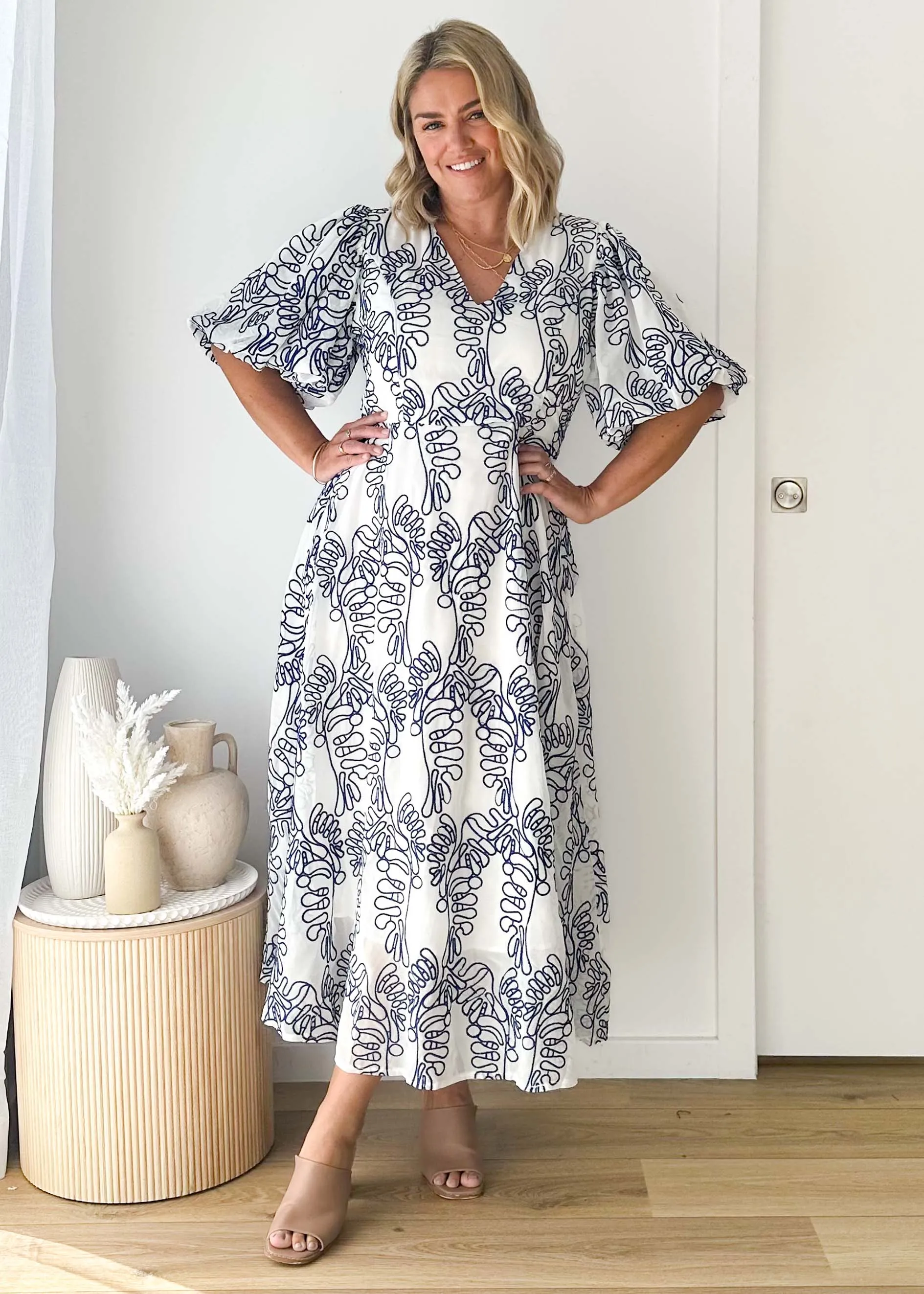 Ninetta Midi Dress - Blue Embroidered sold by Gingham & Heels product image thumbnail 2