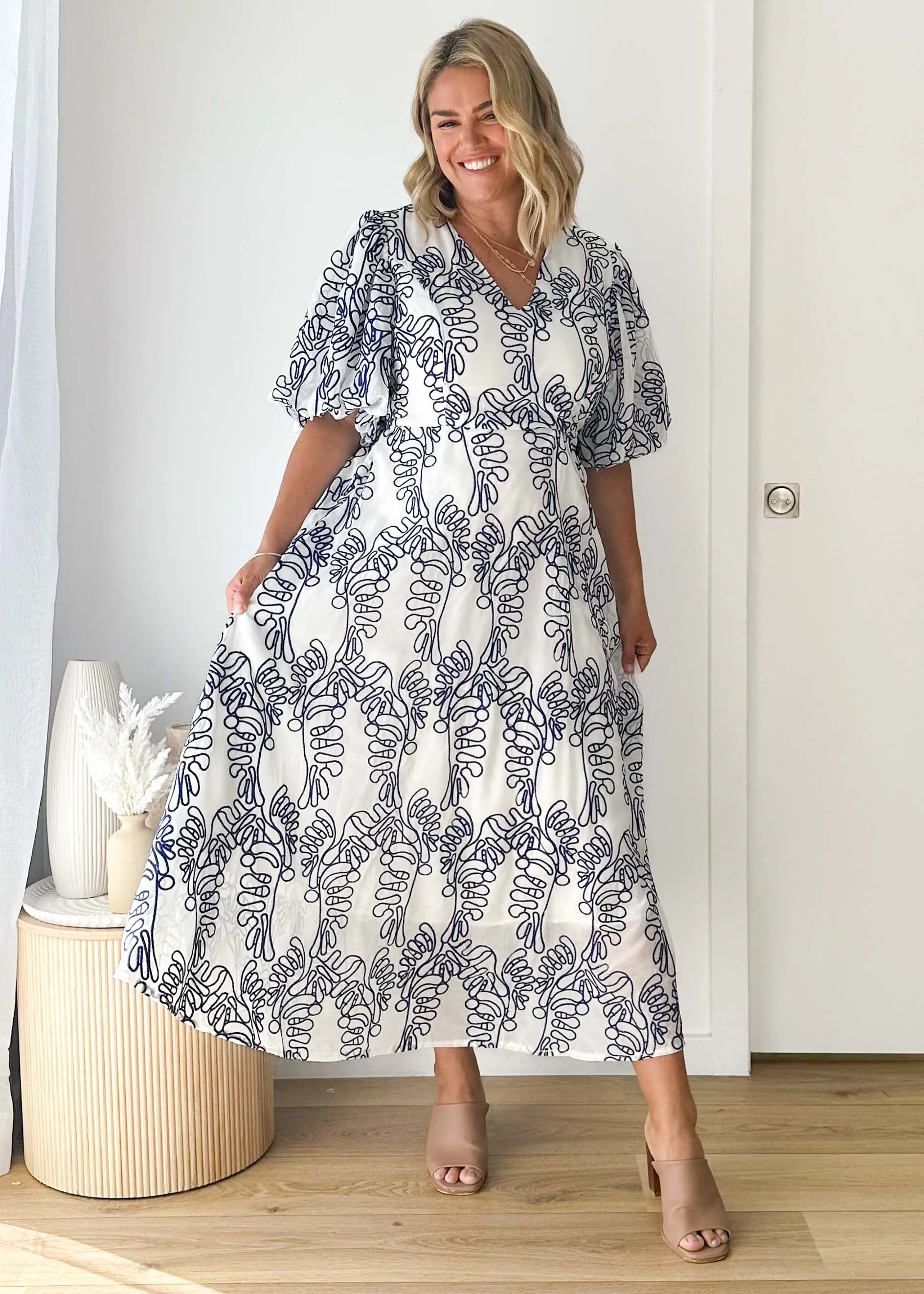 Ninetta Midi Dress - Blue Embroidered sold by Gingham & Heels product image thumbnail 5