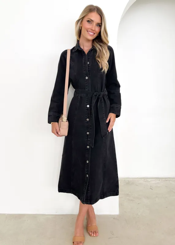 Aimee Denim Maxi Dress - Black sold by Gingham & Heels