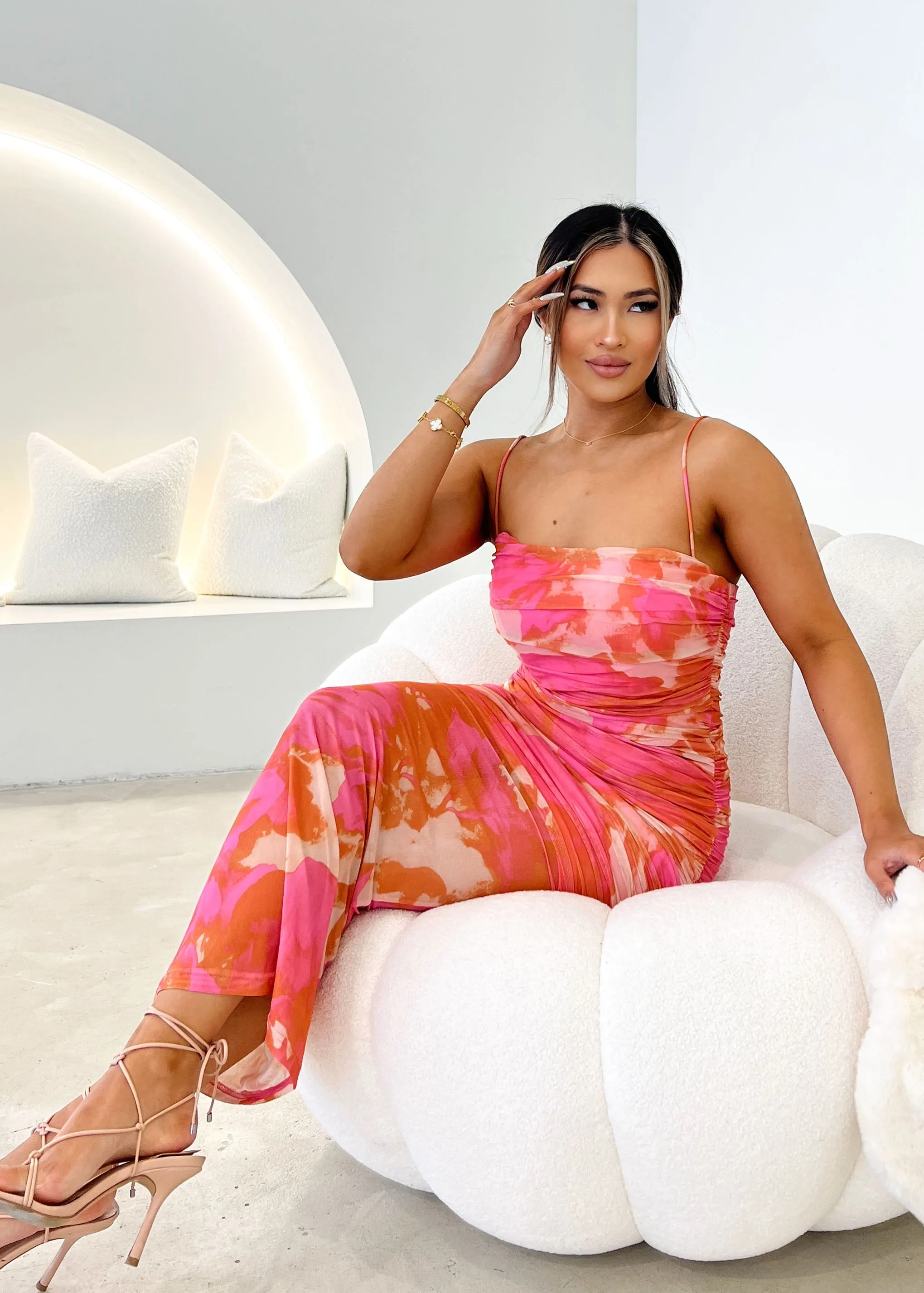 Lynna Midi Dress - Pink Splash sold by Gingham & Heels