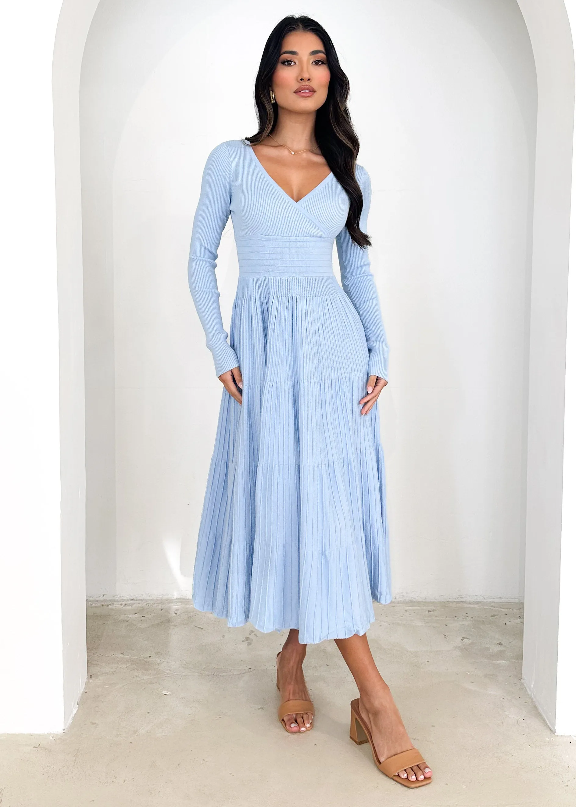 Alise Knit Midi Dress - Sky Blue sold by Gingham & Heels product image thumbnail 3