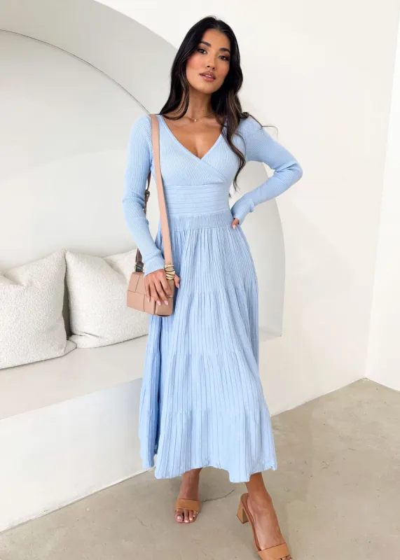 Alise Knit Midi Dress - Sky Blue sold by Gingham & Heels