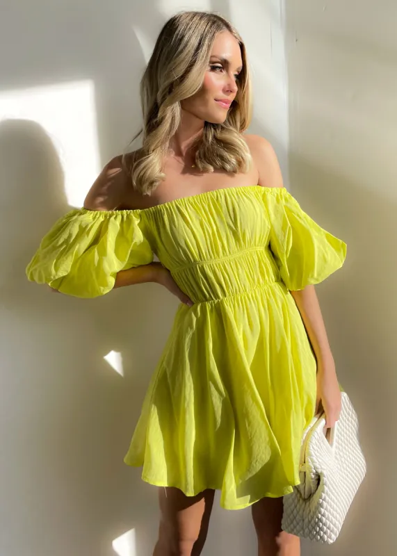 Tami Off Shoulder Dress - Lime sold by Gingham & Heels
