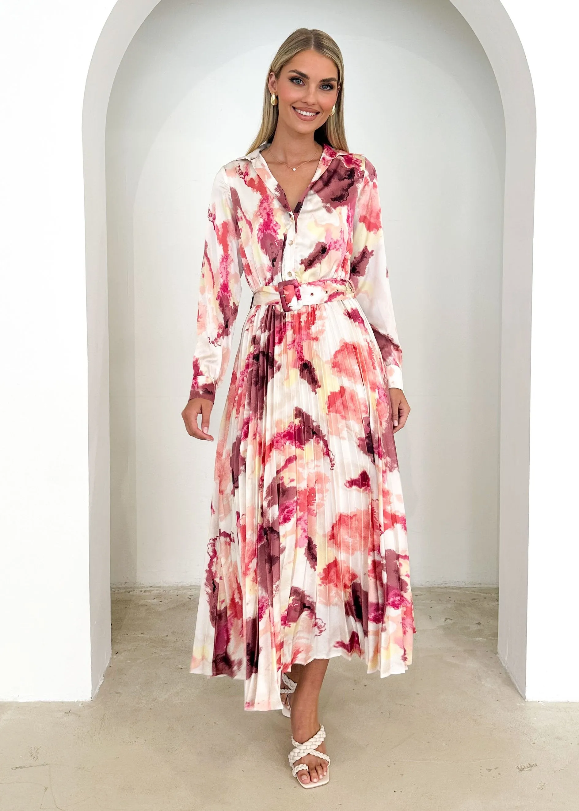 Cardra Midi Dress - Pink Splash sold by Gingham & Heels