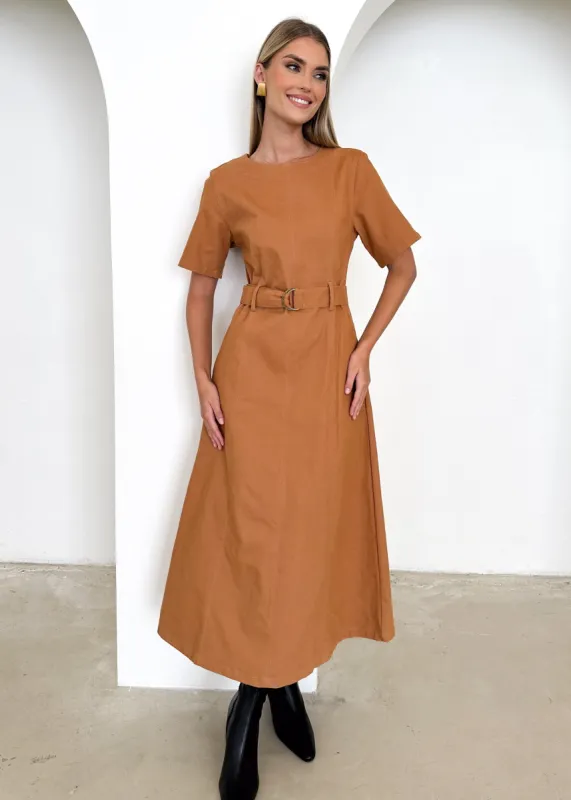 Adela Denim Midi Dress - Rust sold by Gingham & Heels
