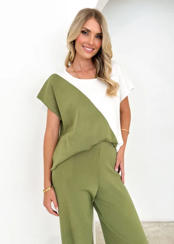 Dettie Knit Top - Olive Splice sold by Gingham & Heels