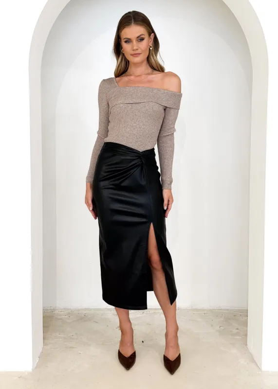 Monet PU Midi Skirt - Black sold by Gingham & Heels