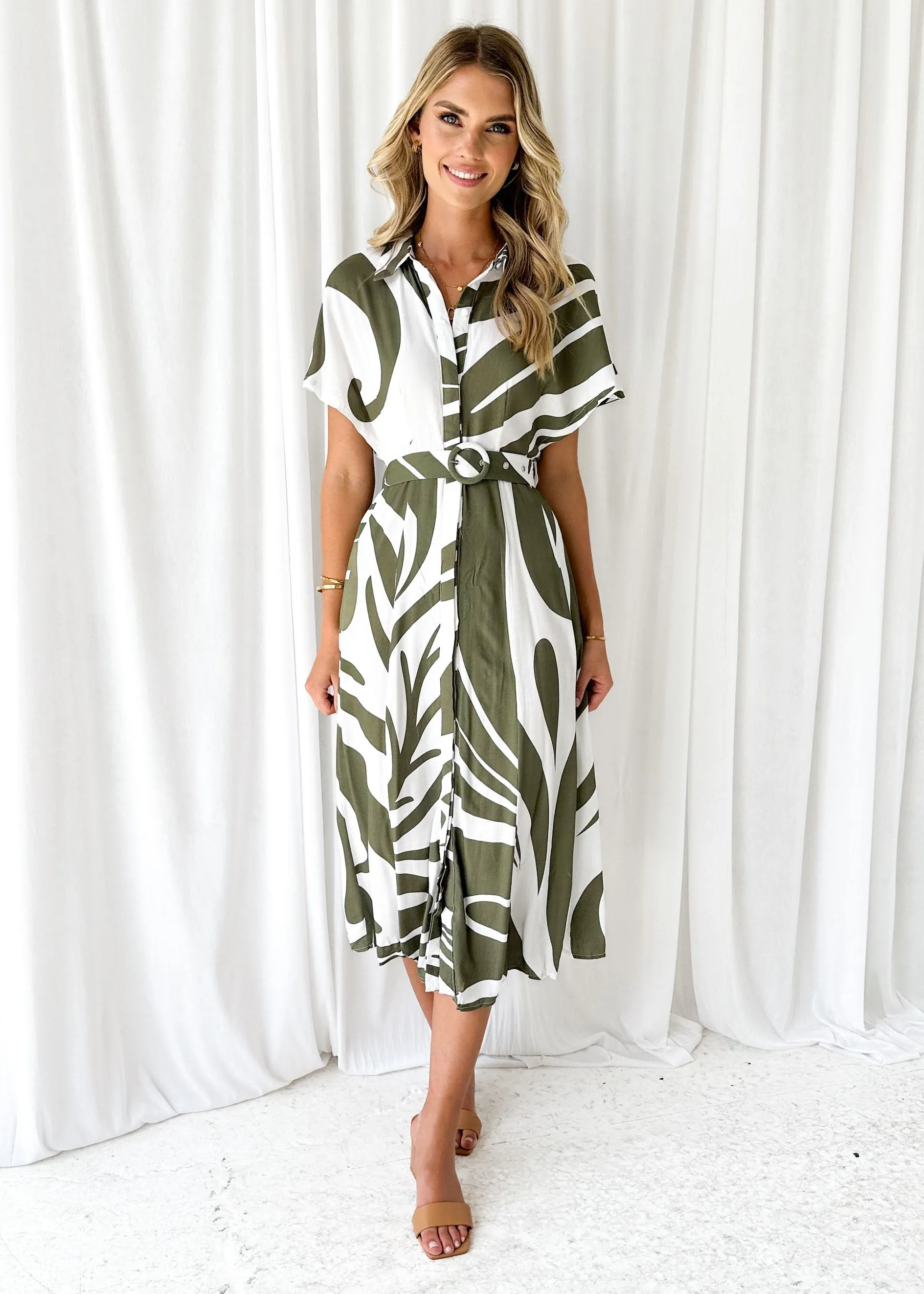 Uyer Midi Dress - Khaki Abstract sold by Gingham & Heels product image thumbnail 2