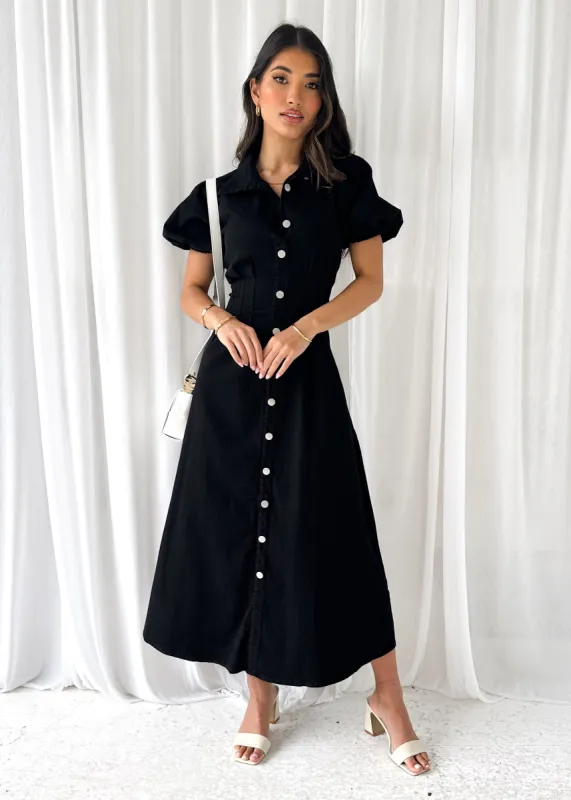 Acer Denim Midi Dress - Black sold by Gingham & Heels
