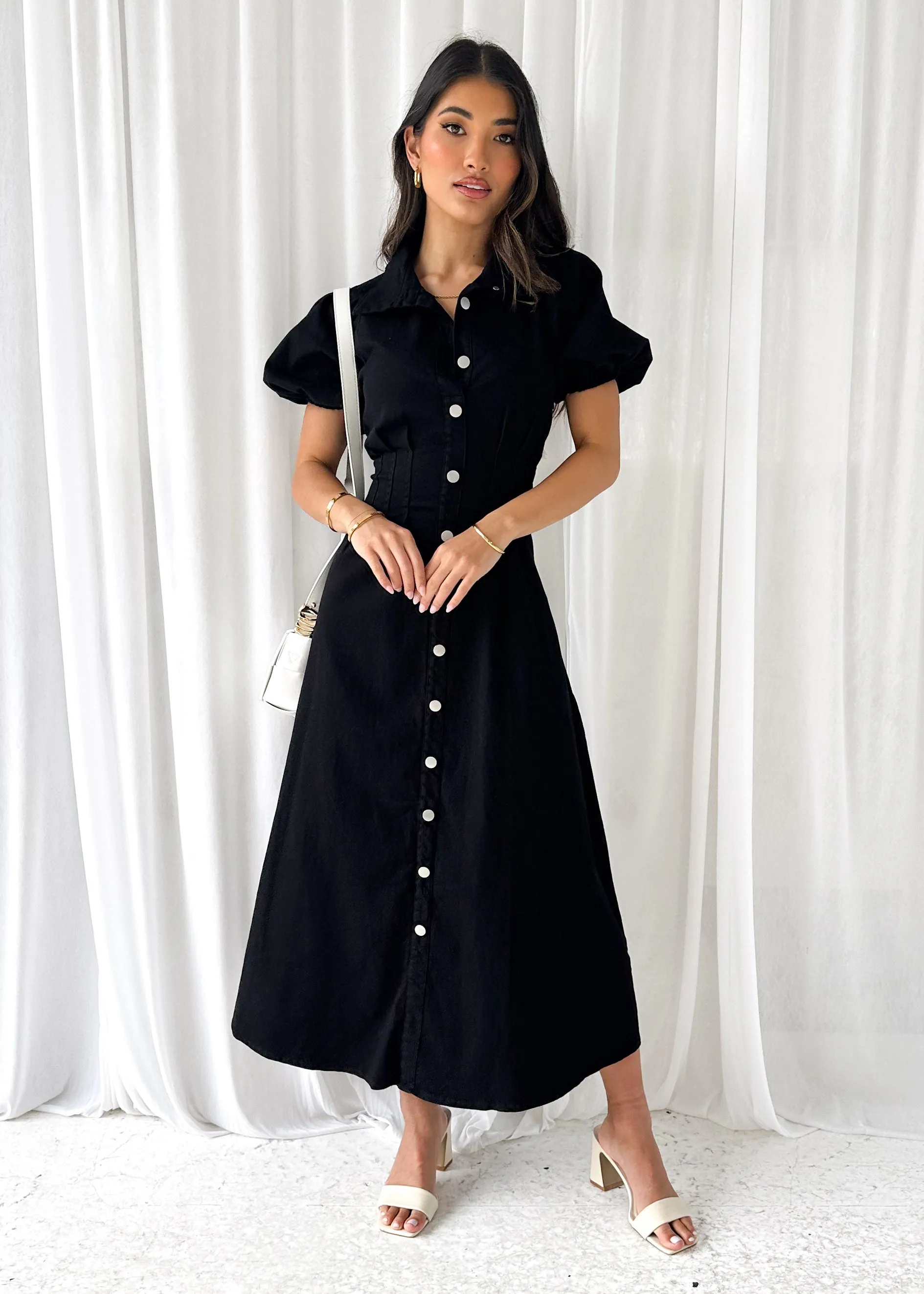 Acer Denim Midi Dress - Black sold by Gingham & Heels