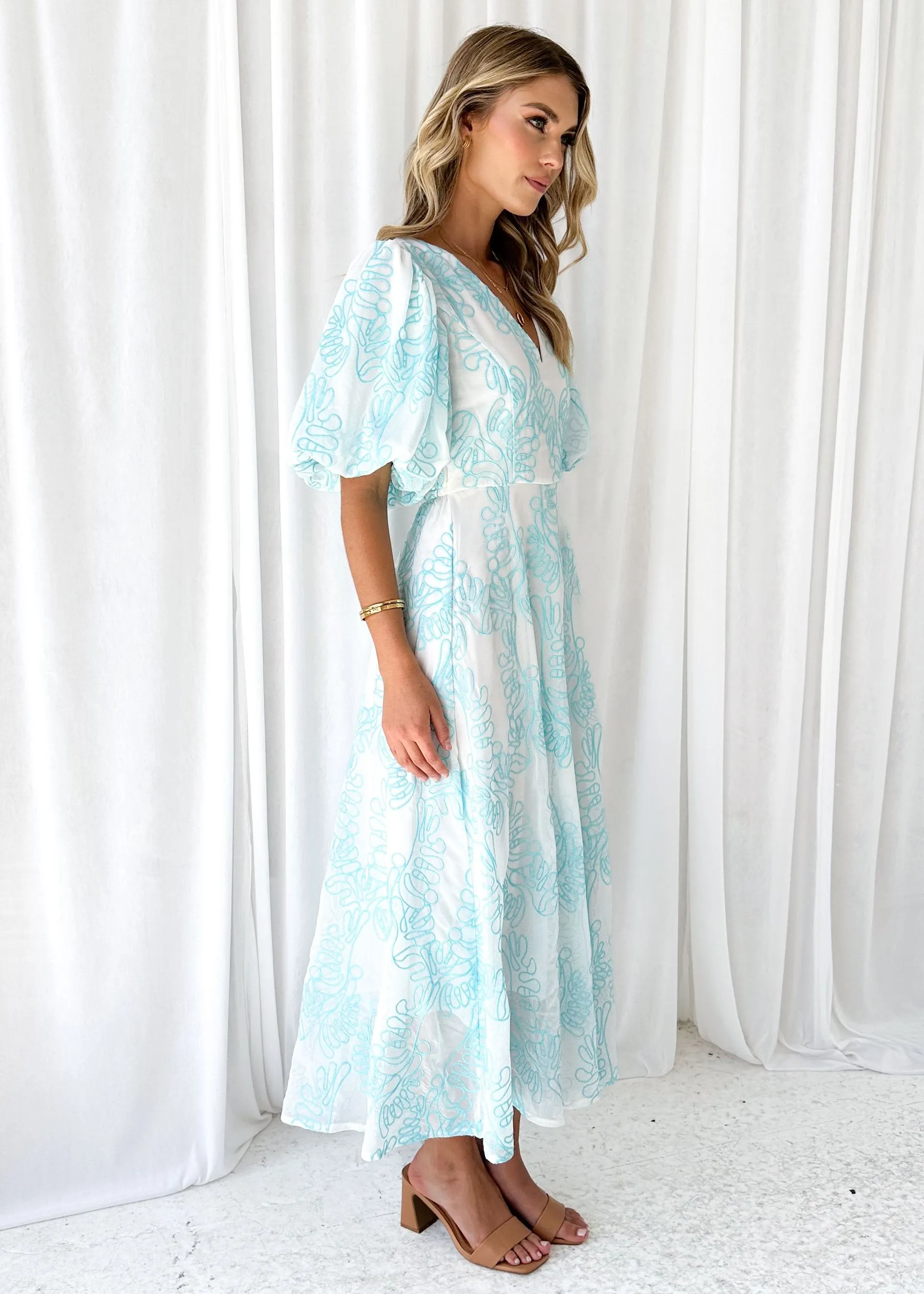 Ninetta Midi Dress - Aqua Embroidered sold by Gingham & Heels product image thumbnail 4