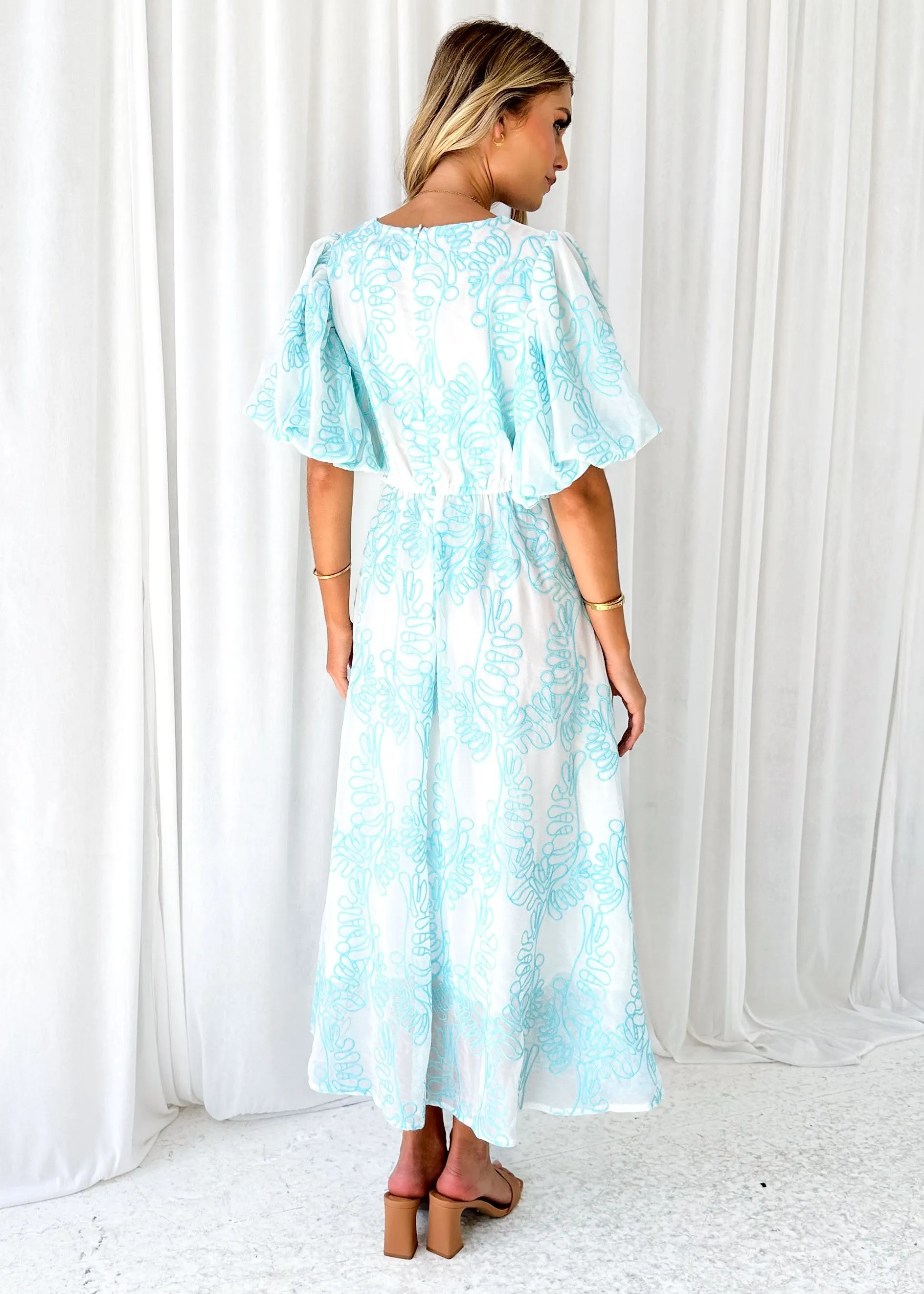 Ninetta Midi Dress - Aqua Embroidered sold by Gingham & Heels product image thumbnail 5