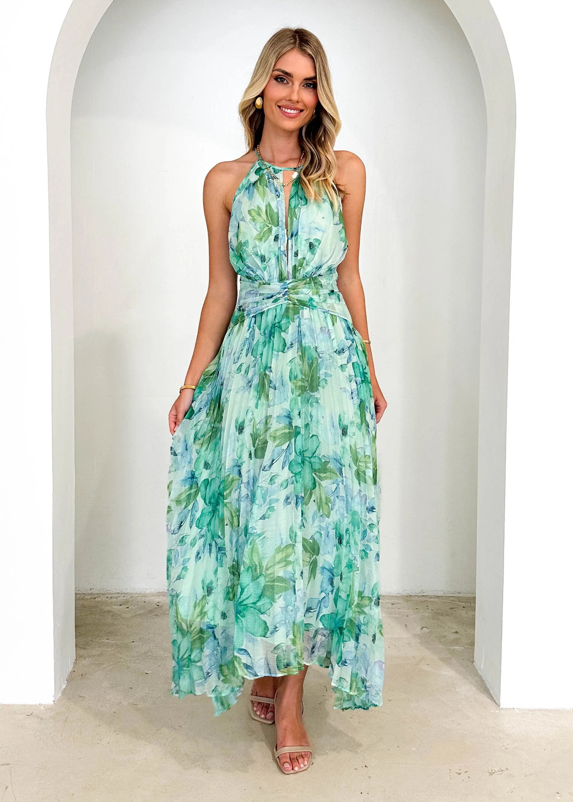 Zanettie Midi Dress - Mint Floral sold by Gingham & Heels