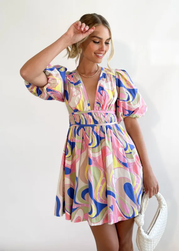 Dahlia Dress - Blue Multi sold by Gingham & Heels