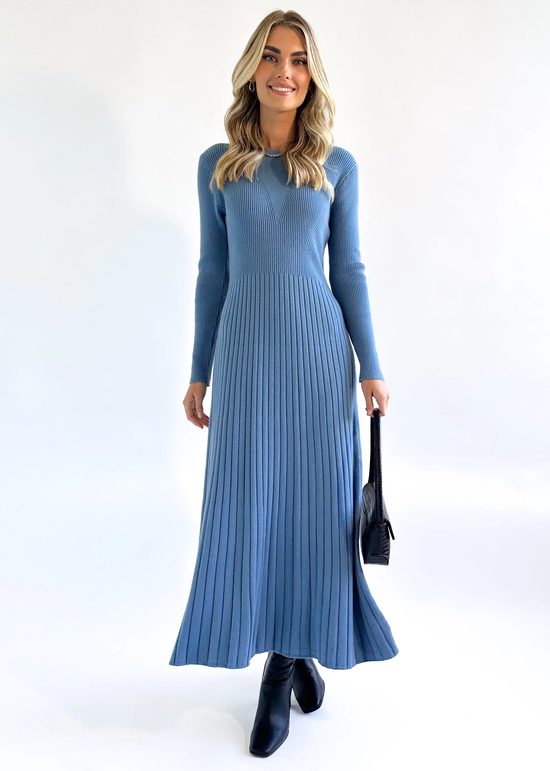 Robine Knit Midi Dress - Blue sold by Gingham & Heels product image thumbnail 3