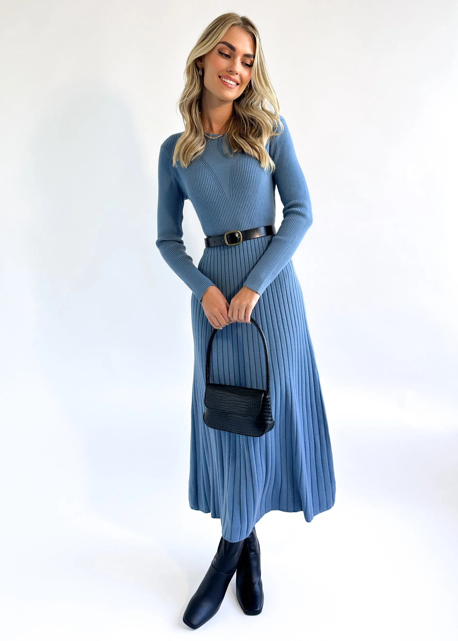 Robine Knit Midi Dress - Blue sold by Gingham & Heels product image thumbnail 5