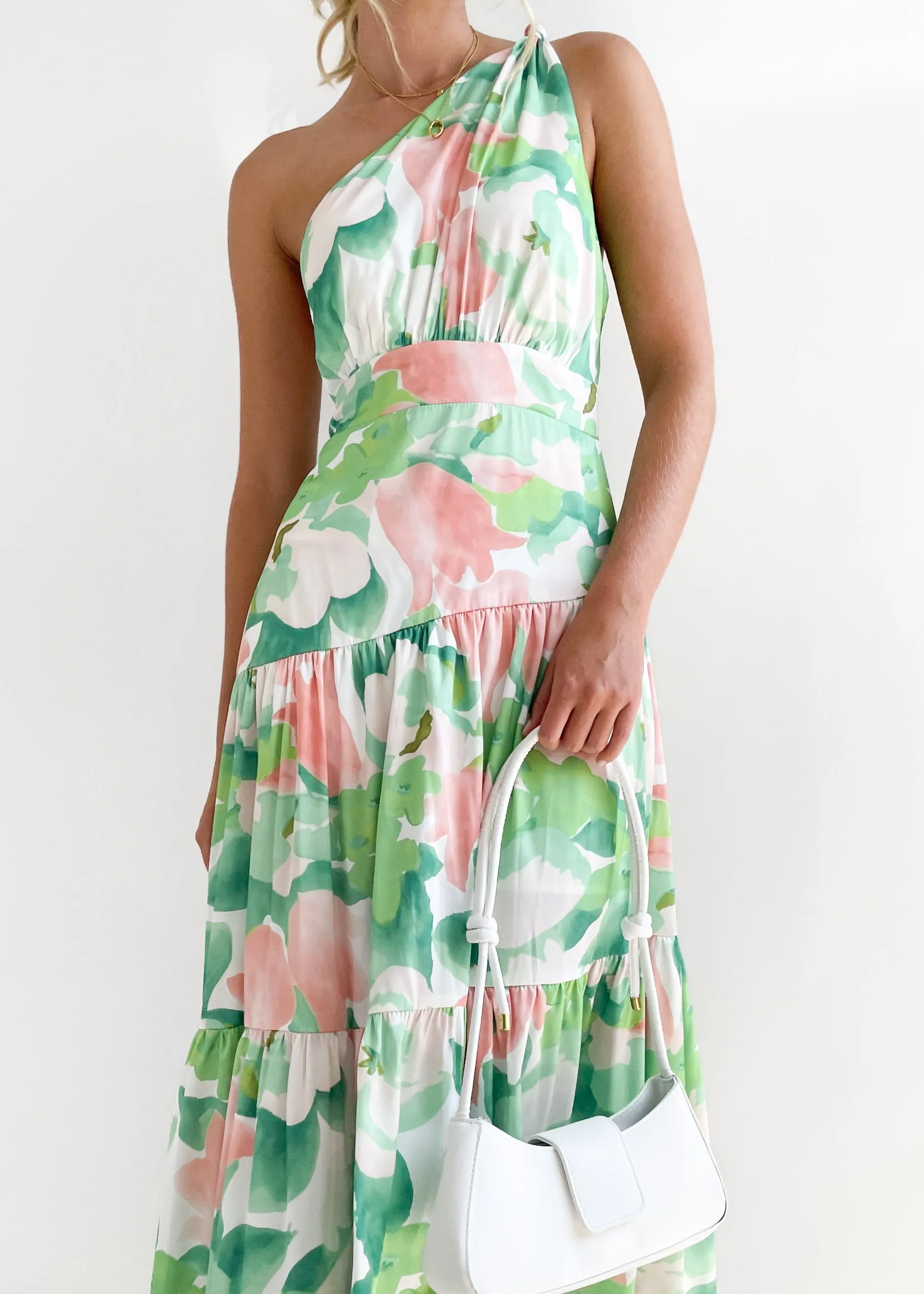 Rummi One Shoulder Midi Dress - Green Floral sold by Gingham & Heels product image thumbnail 3