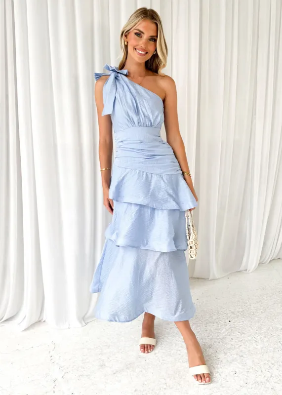 Pinnie One Shoulder Midi Dress - Powder Blue sold by Gingham & Heels