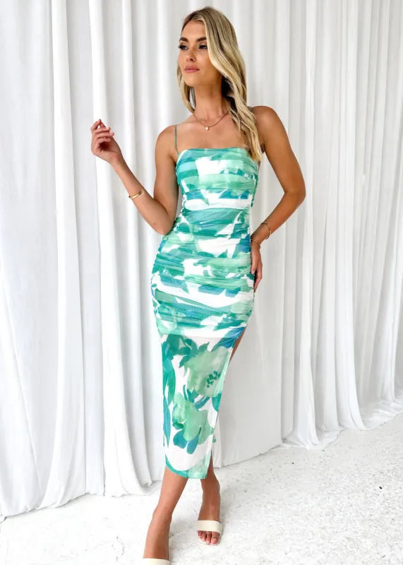Mistabell Mesh Midi Dress - Green Floral sold by Gingham & Heels