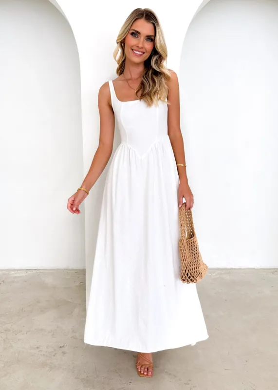 Thalassa Stretch Denim Maxi Dress - Off White sold by Gingham & Heels