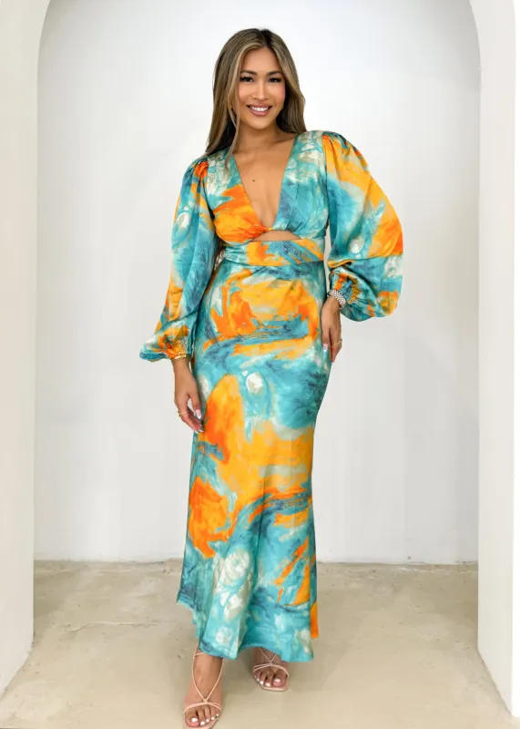 Dreamso Midi Dress - Blue Splash sold by Gingham & Heels
