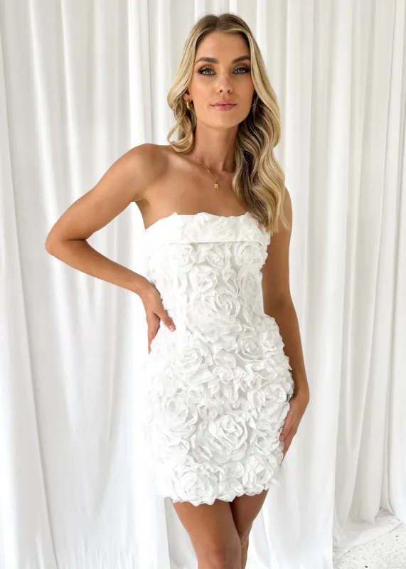 Mordie Strapless Dress - White Flowers sold by Gingham & Heels