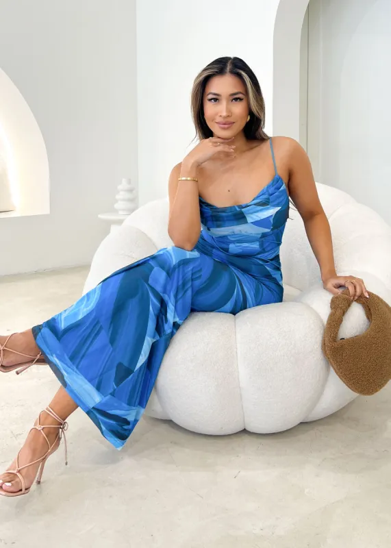 Ferissa Maxi Dress - Blue Abstract sold by Gingham & Heels