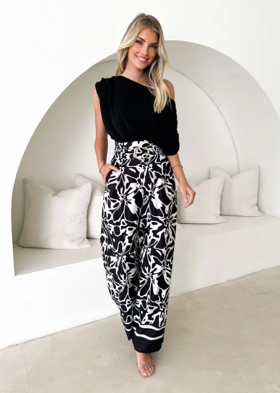 Elisa Pants - Black Abstract sold by Gingham & Heels