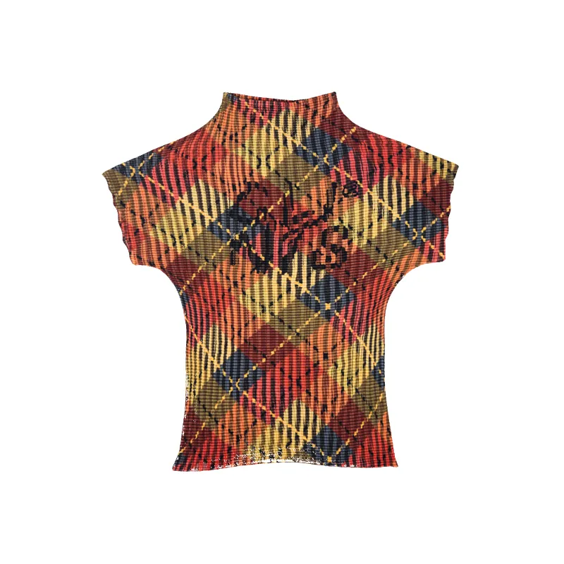Tartan Pleated Crop Top - Red made by Clints