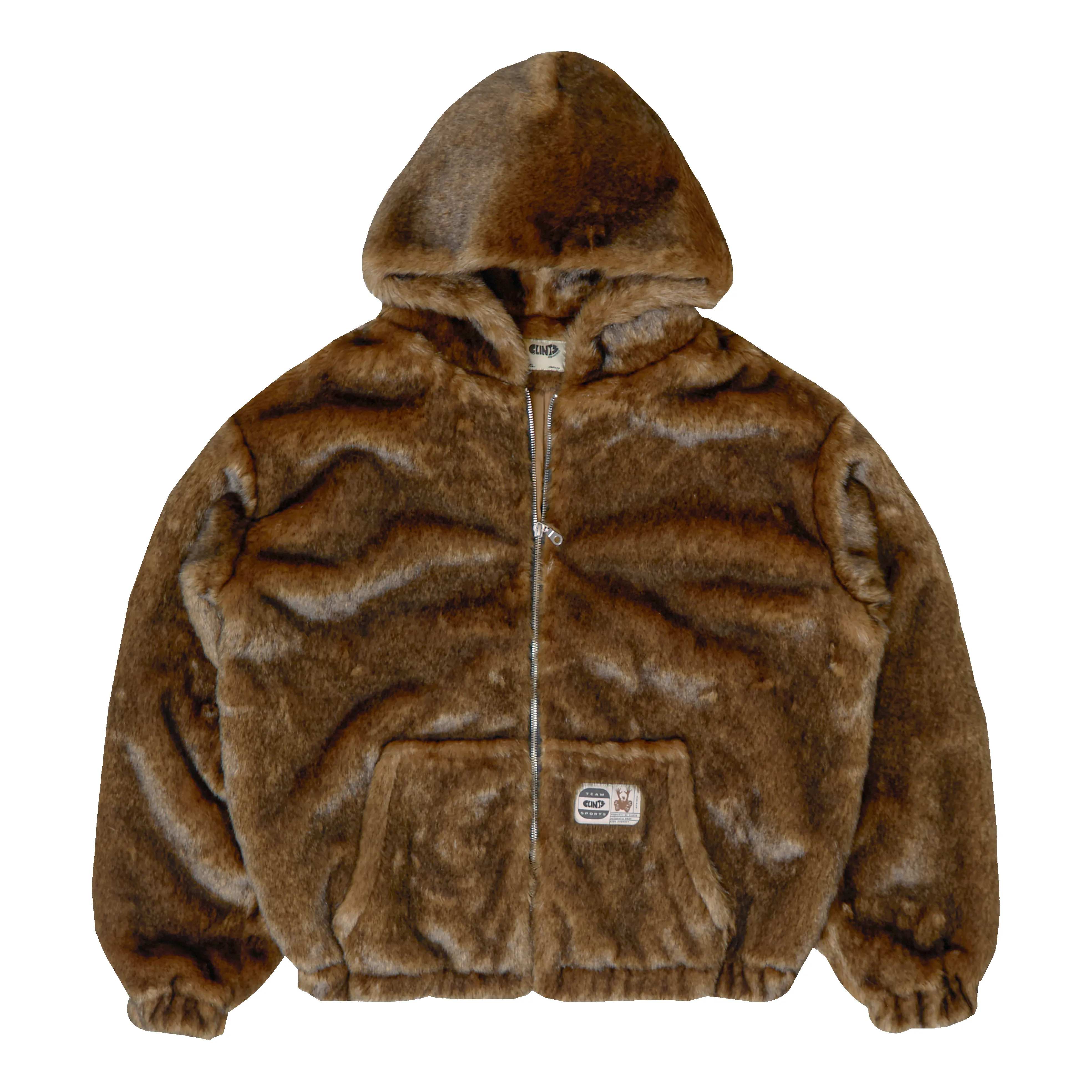 Hooded Faux Fur Jacket - Brown sold by Clints