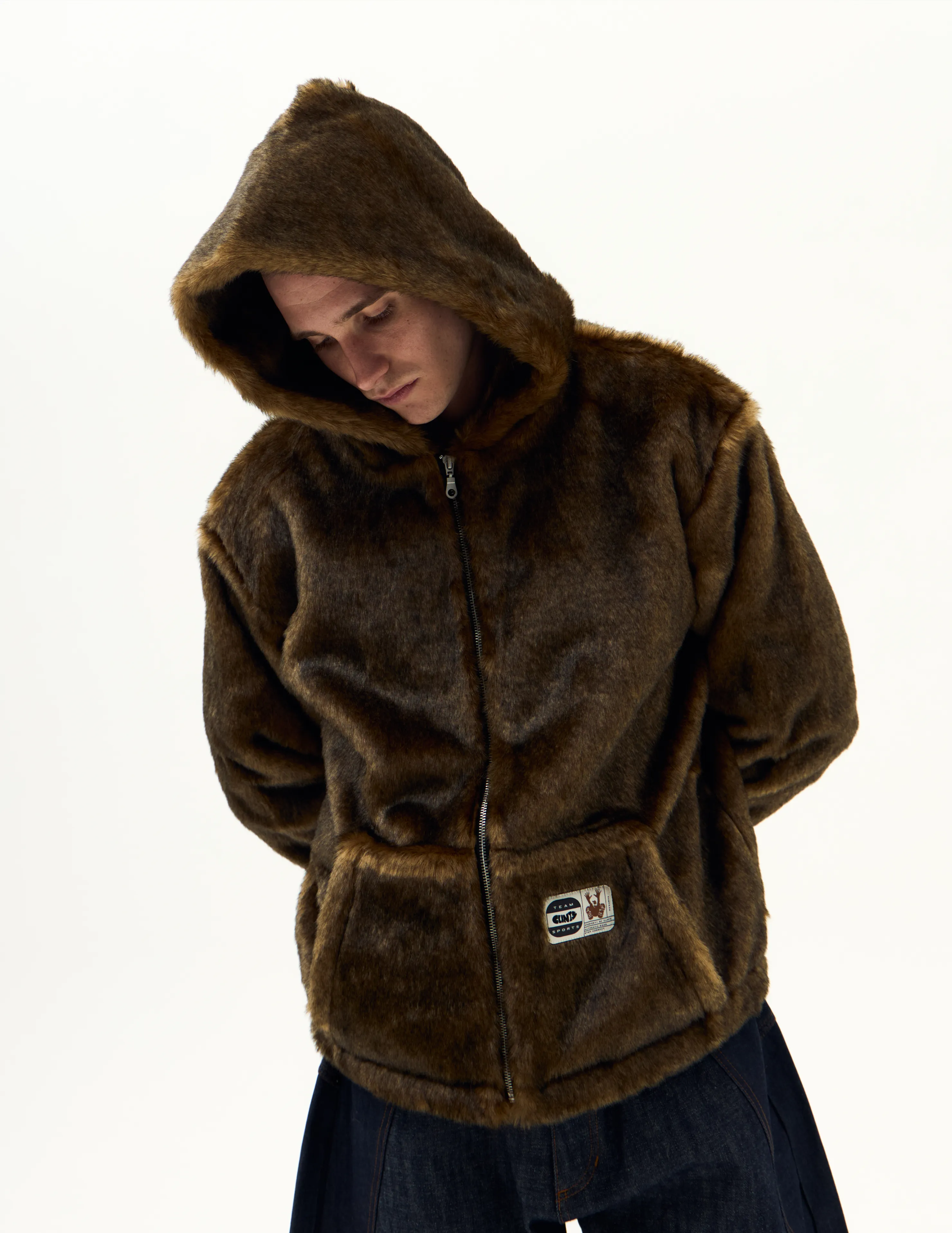 Hooded Faux Fur Jacket - Brown sold by Clints product image thumbnail 2