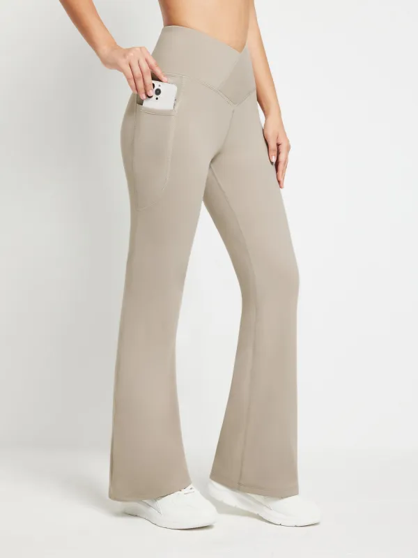 Yoga Cross Waisted Fleece Scrunchy Flared Pants sold by Baleaf