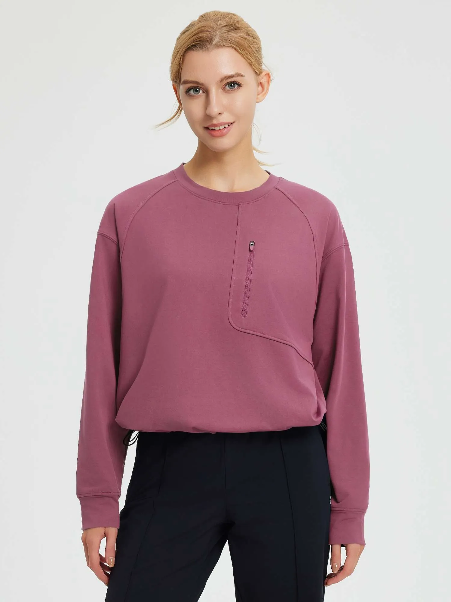 Running Plug-in Loose Fleece Long Sleeve T-Shirt sold by Baleaf product image thumbnail 3