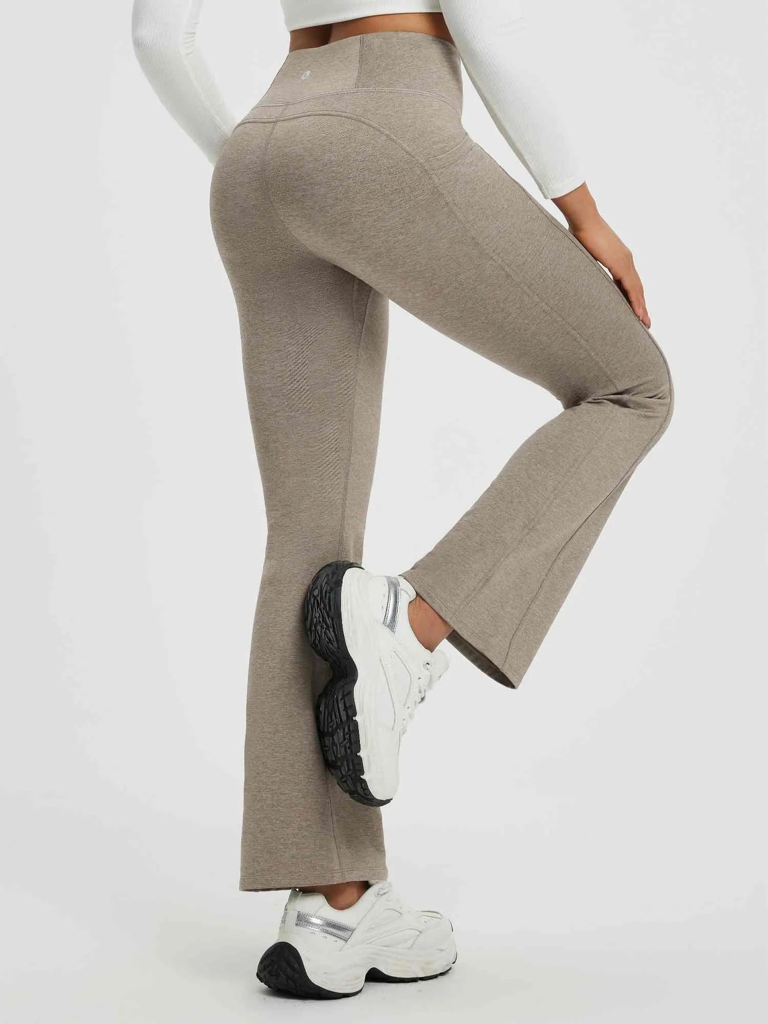 Women’s Yoga Floral Fleece High-Waisted Flared Pants sold by Baleaf product image thumbnail 5