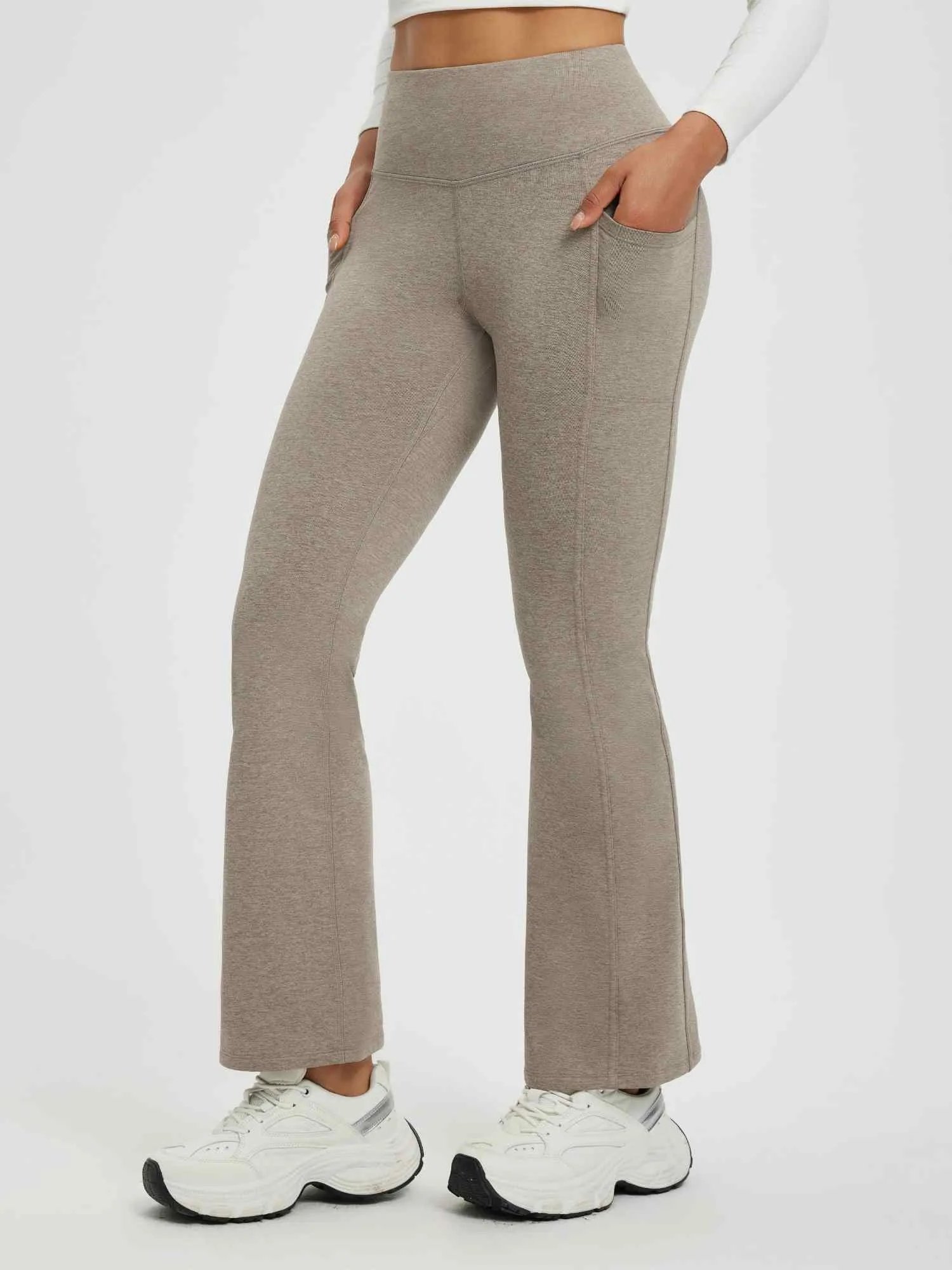 Women’s Yoga Floral Fleece High-Waisted Flared Pants sold by Baleaf
