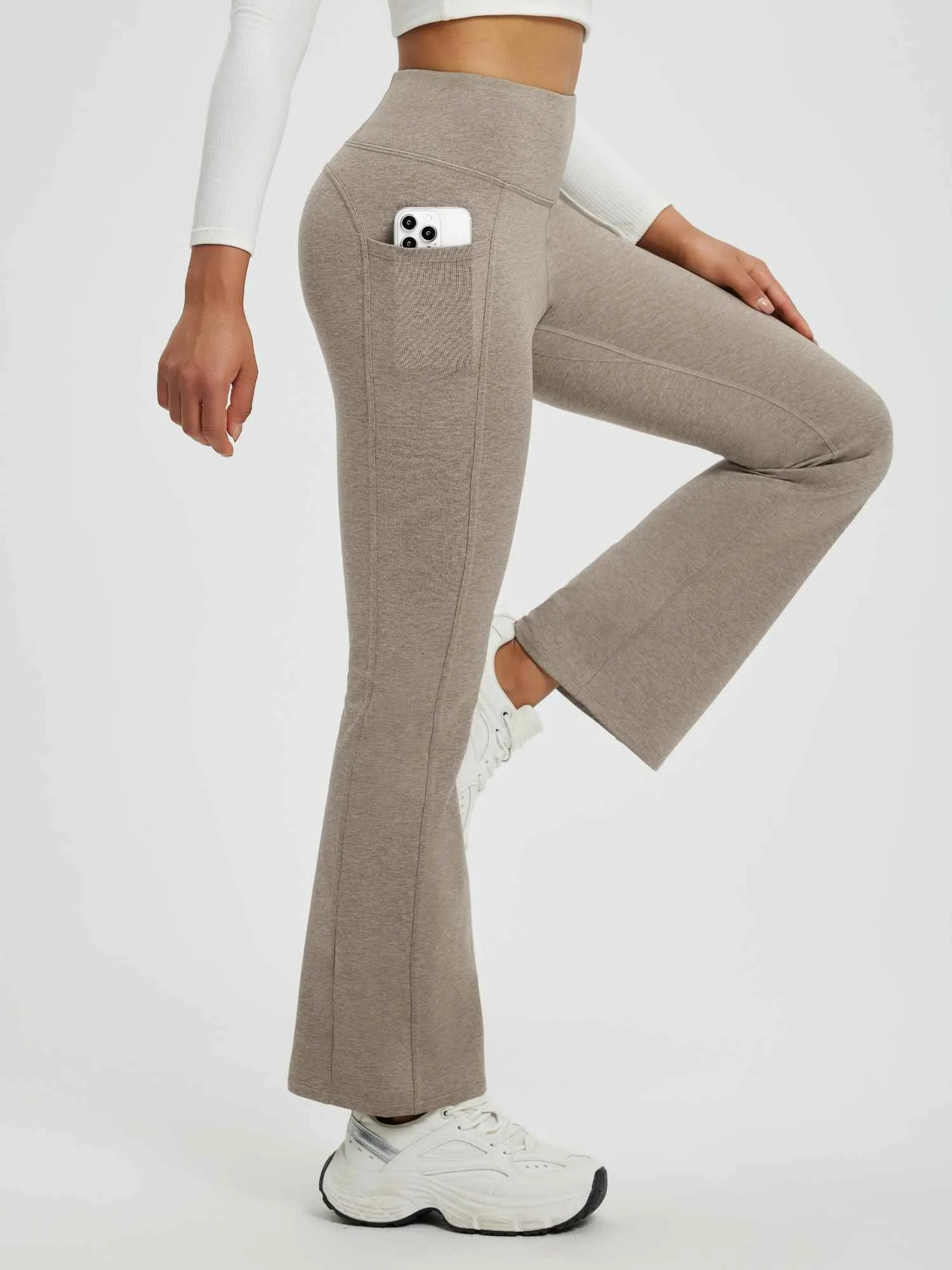 Women’s Yoga Floral Fleece High-Waisted Flared Pants sold by Baleaf product image thumbnail 3