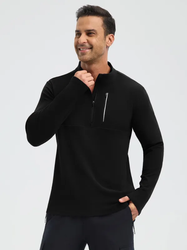 Men’s Running Half-Zip Front-Pocket Fleece Long-Sleeve T-Shirt sold by Baleaf