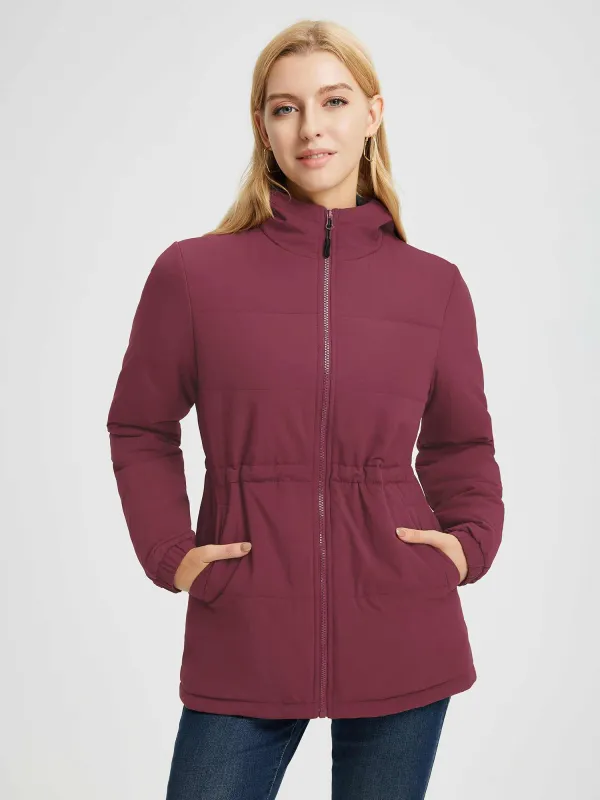 Women’s Outdoor Waist-Defining Woven Padding Jacket sold by Baleaf