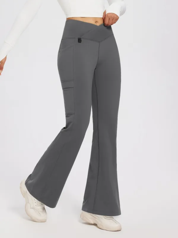 Women’s Outdoor Fleece Long-Inseam Cross-Waistband Flare Pants sold by Baleaf