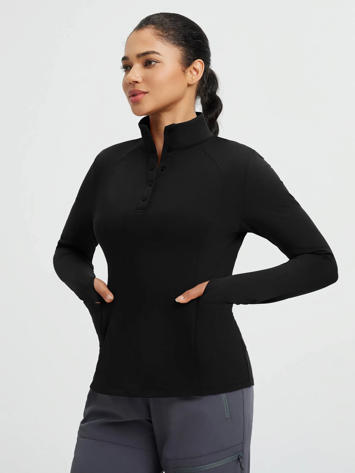 Yoga Fleece Lined Half Placket Long Sleeve T-Shirt sold by Baleaf product image thumbnail 4