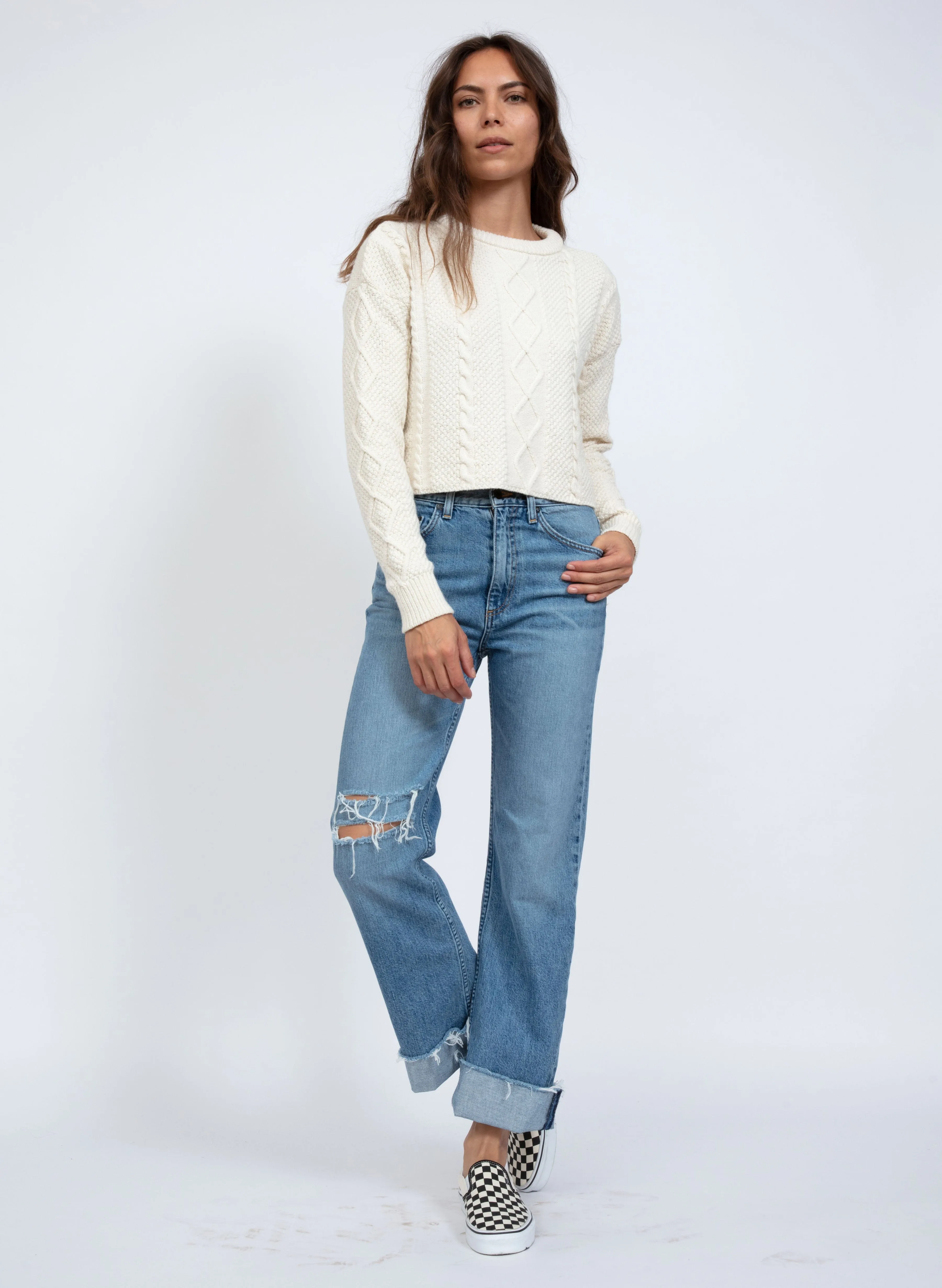 Cable Cropped Crew Sweater sold by ASKK NY product image thumbnail 3