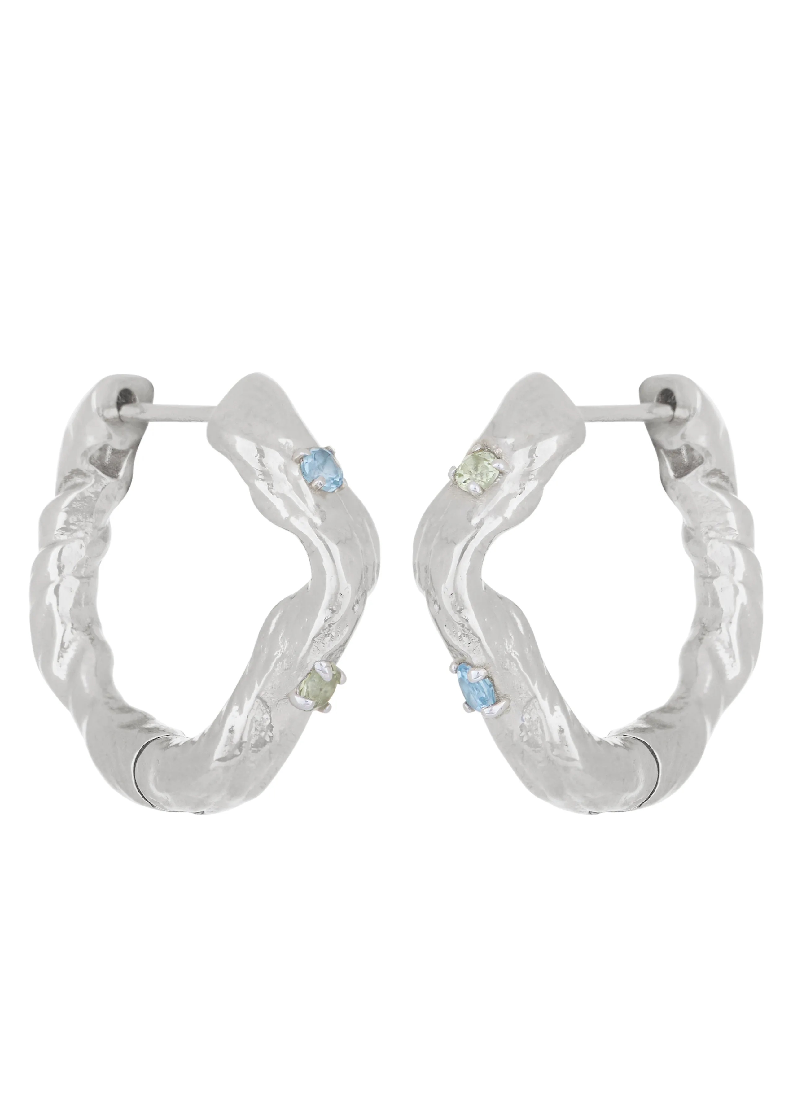 Nan Hoops in Silver - Blue Topaz/Peridot sold by Mondo Mondo