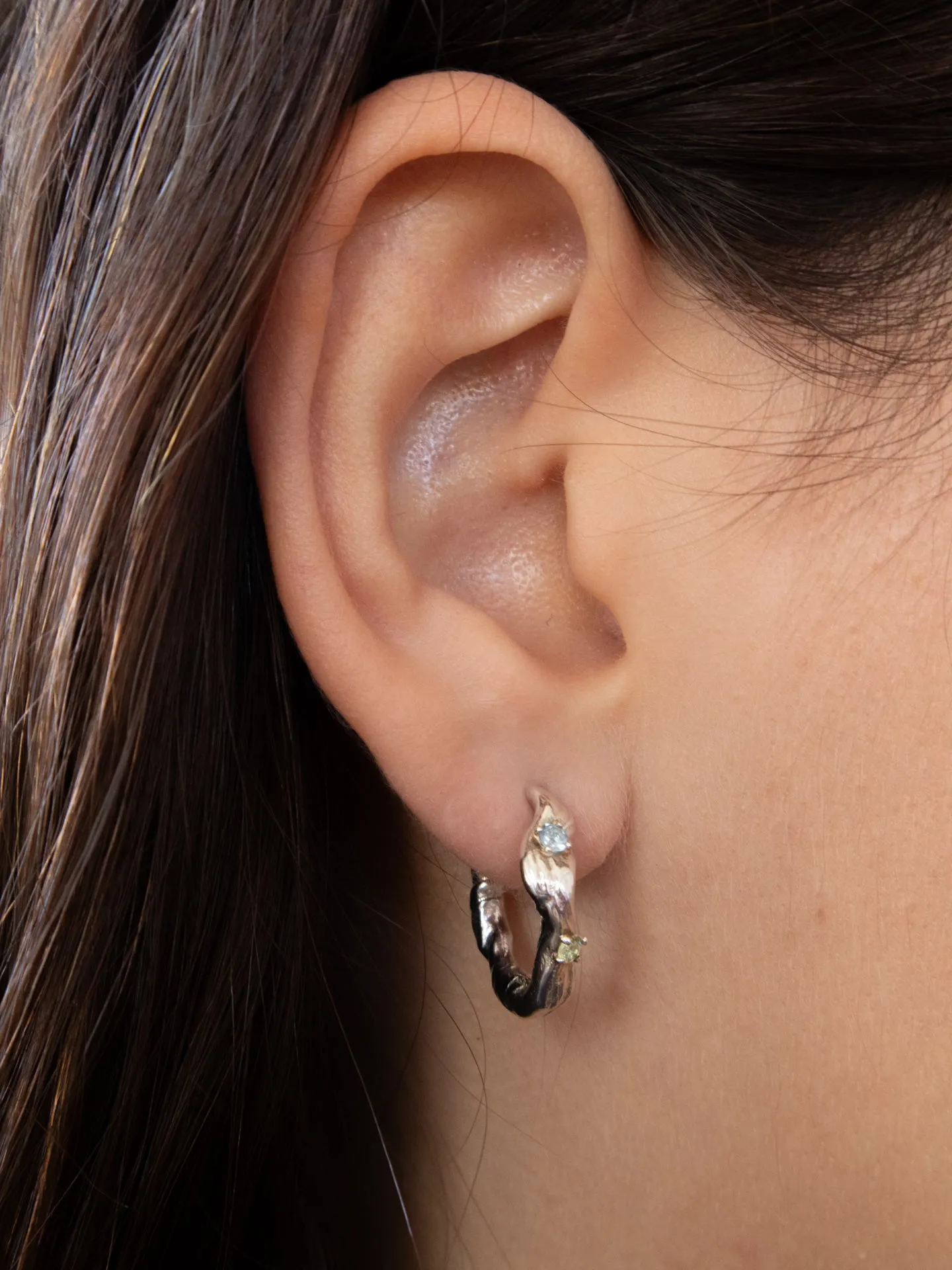 Nan Hoops in Silver - Blue Topaz/Peridot sold by Mondo Mondo product image thumbnail 4