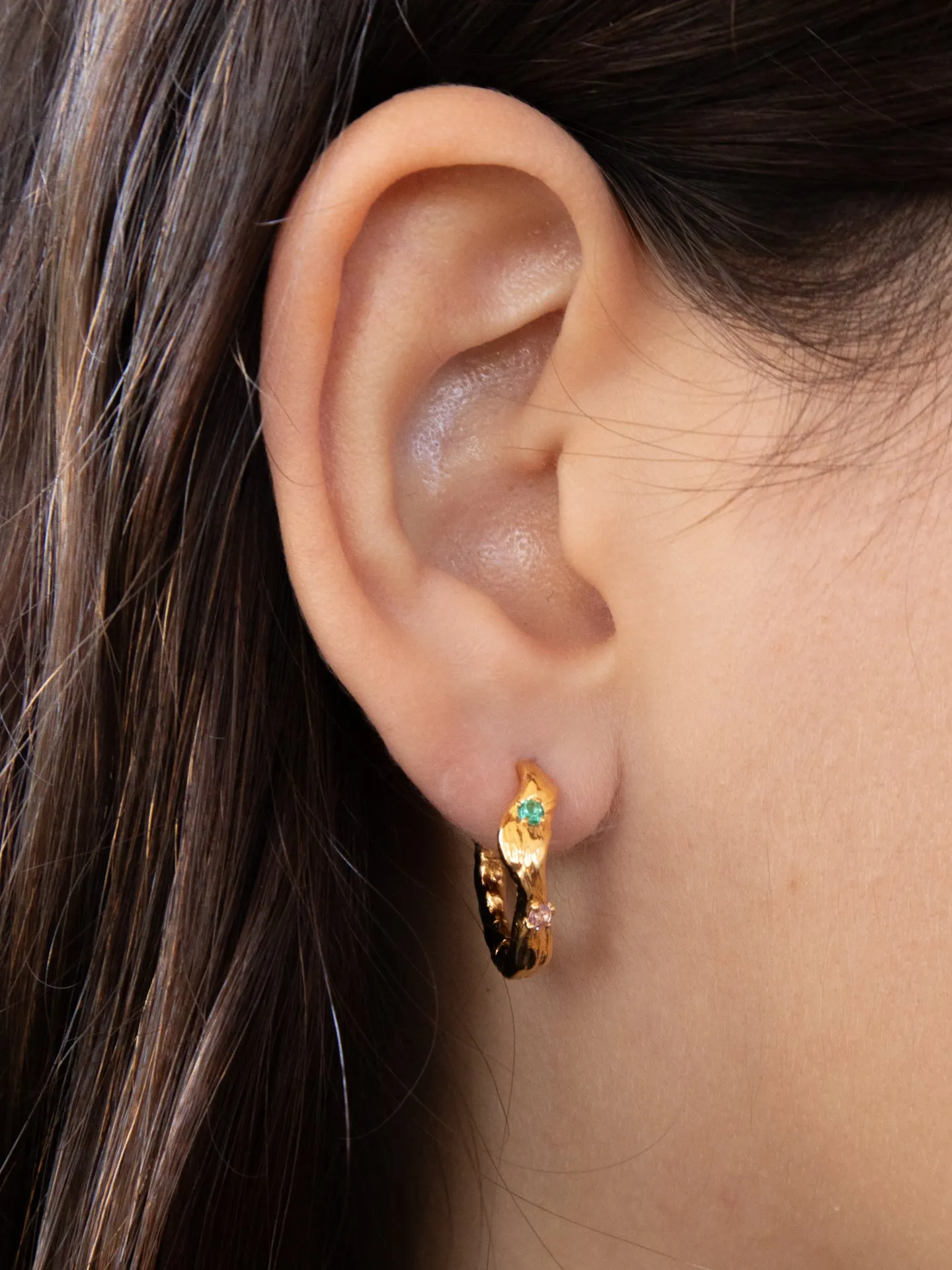 Nan Hoops in Gold - Pink Sapphire/Emerald sold by Mondo Mondo product image thumbnail 4