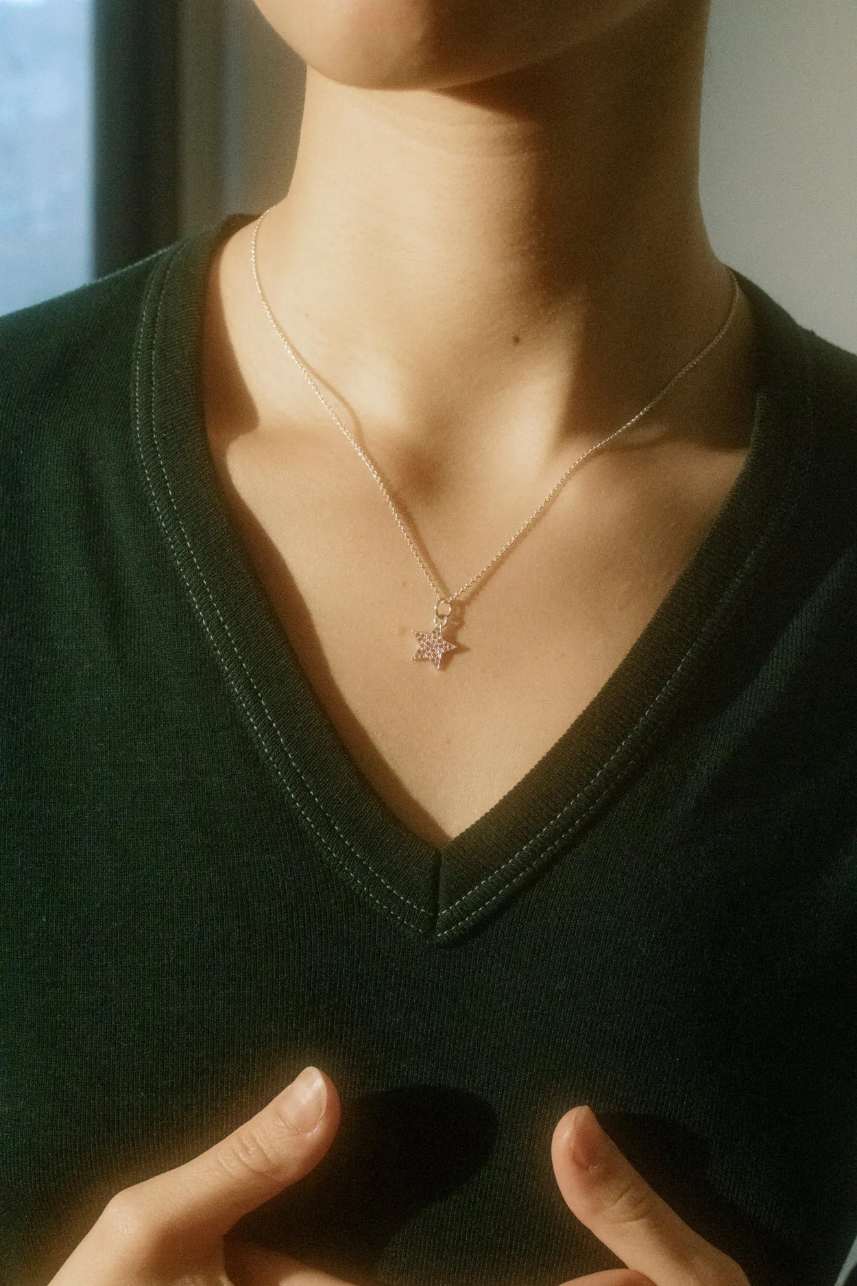 Star Pave Necklace in Sterling Silver - Pink Sapphire sold by Mondo Mondo