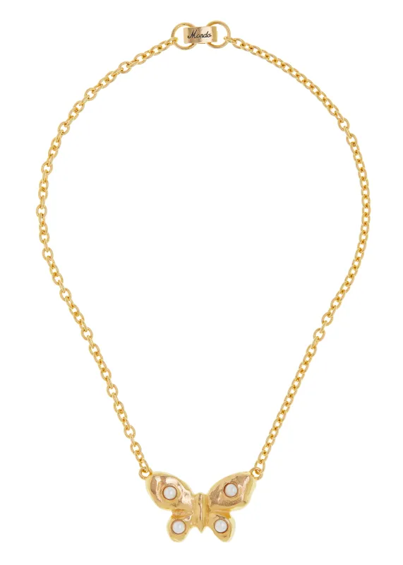 Tropicana Butterfly Necklace in Gold - Pearl sold by Mondo Mondo